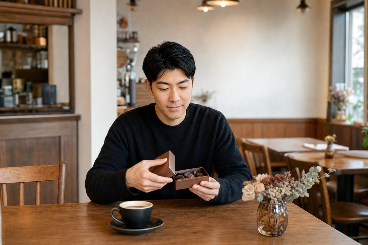 バレンタインのチョコを喜ぶ男性