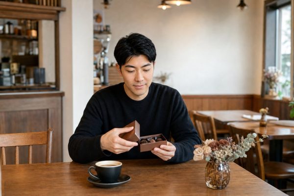 バレンタインのチョコを喜ぶ男性