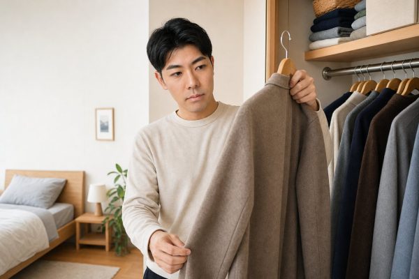 秋物の服を選ぶ男性