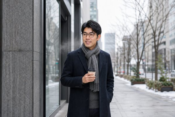 マフラーを巻いた冬のメガネの男性