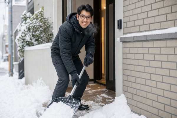 雪かきに励む男性