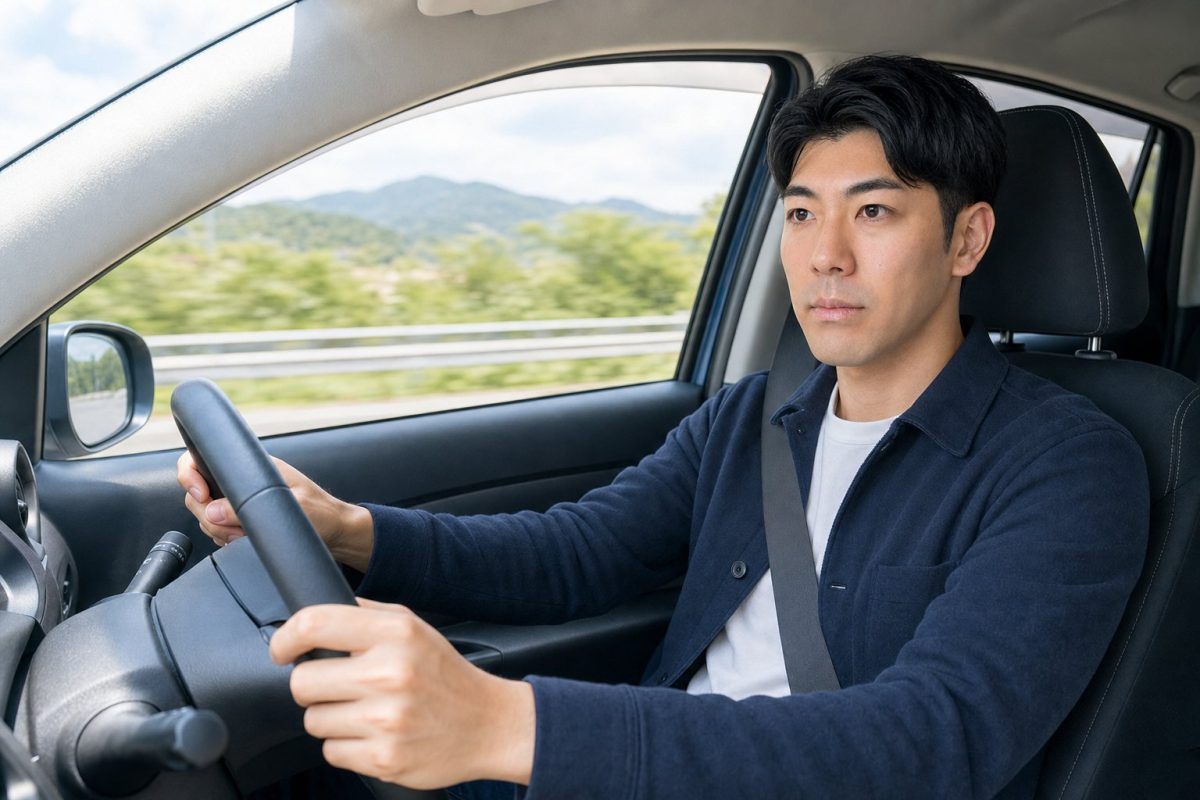 ドライブで車を運転する男性