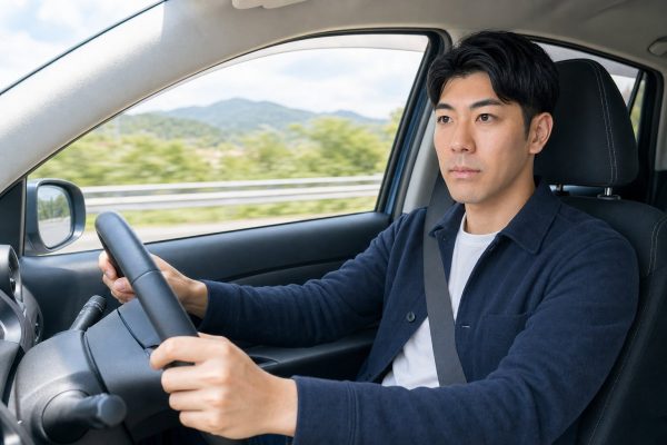 ドライブで車を運転する男性