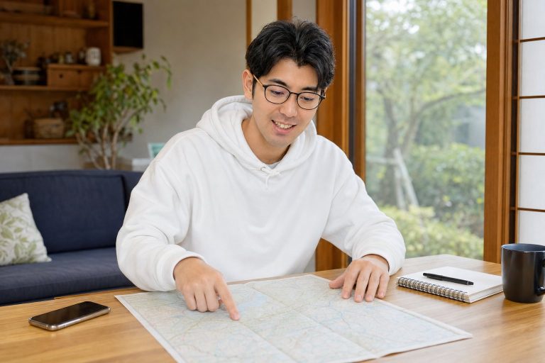 旅の計画を練る男性